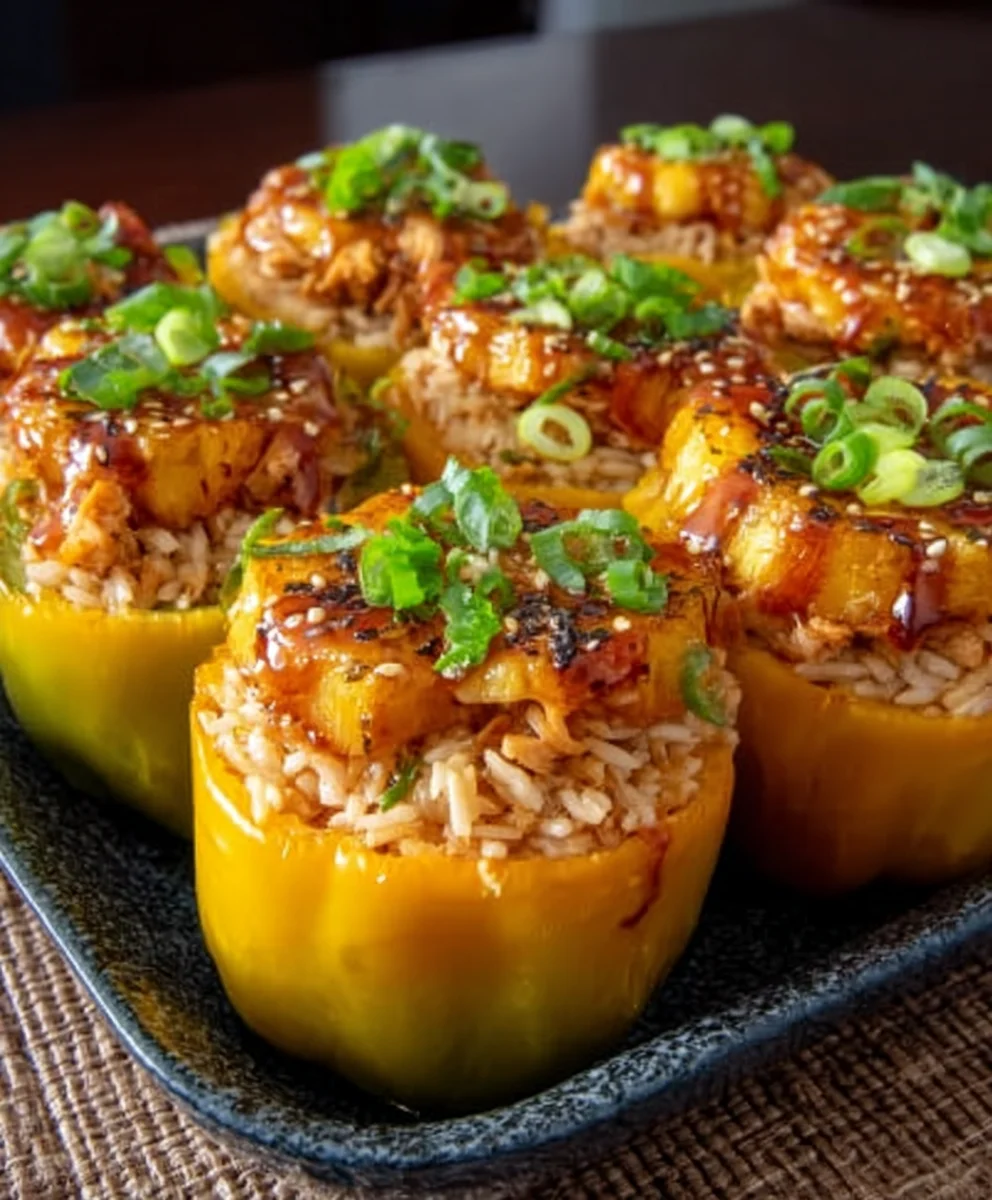 Teriyaki Pineapple Chicken Stuffed Peppers- Sweet Savory