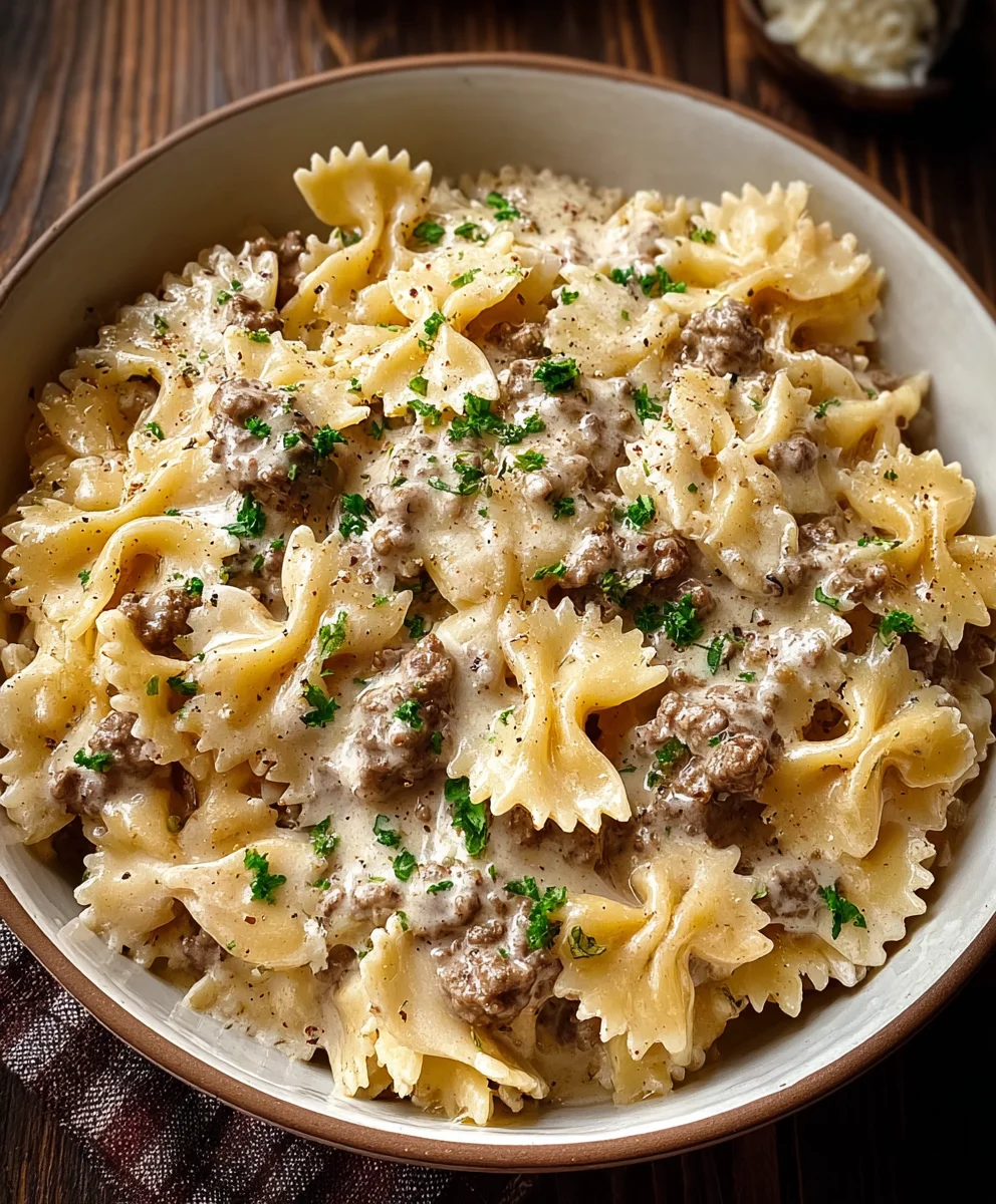 Beef Bowtie Pasta Alfredo Recipe - Creamy & Delicious