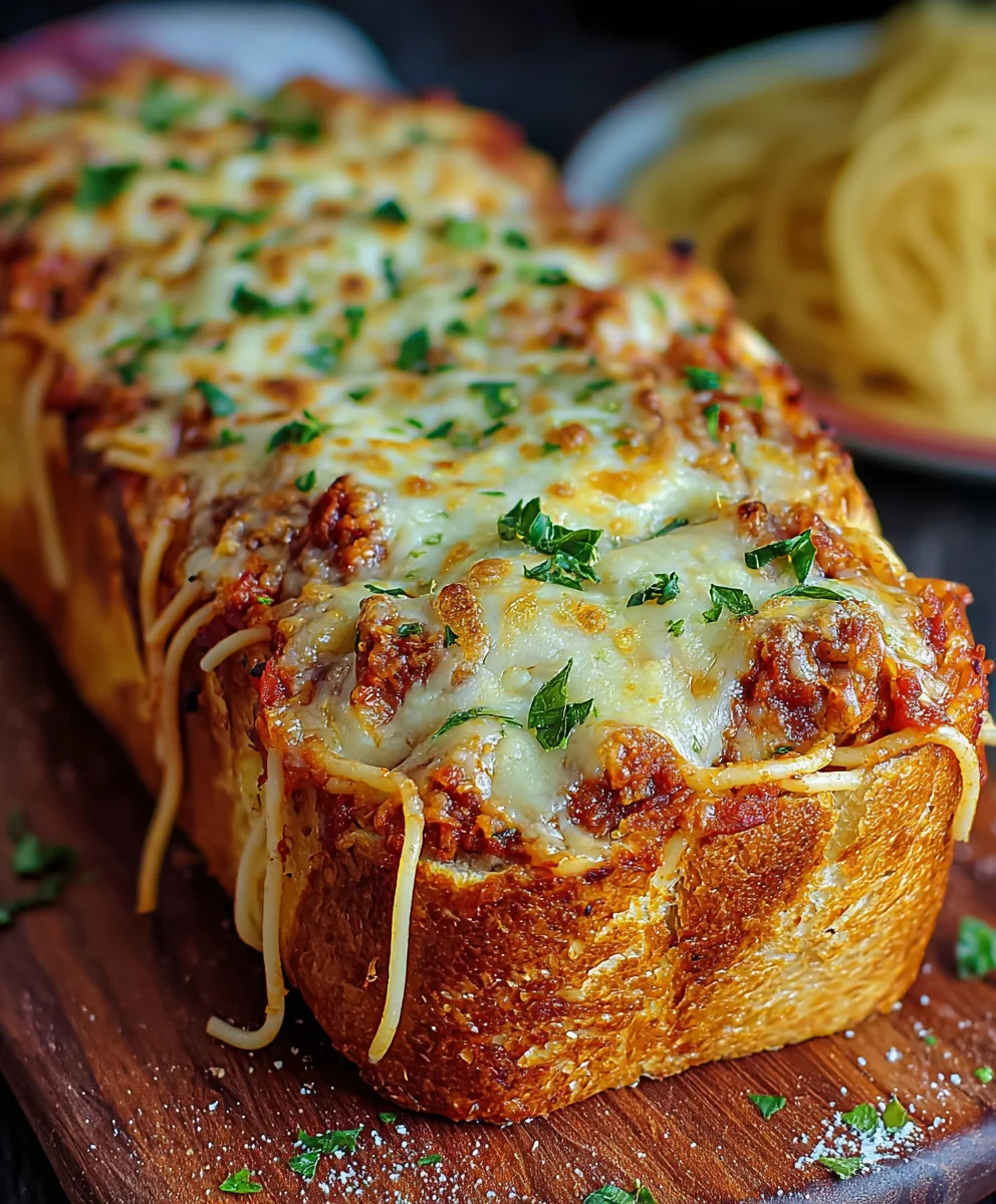 Spaghetti Stuffed Garlic Bread-Delicious Family Dinner