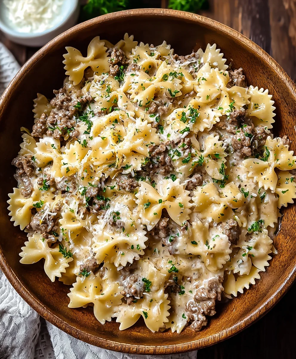 Beef Bowtie Pasta Alfredo Recipe - Creamy & Delicious