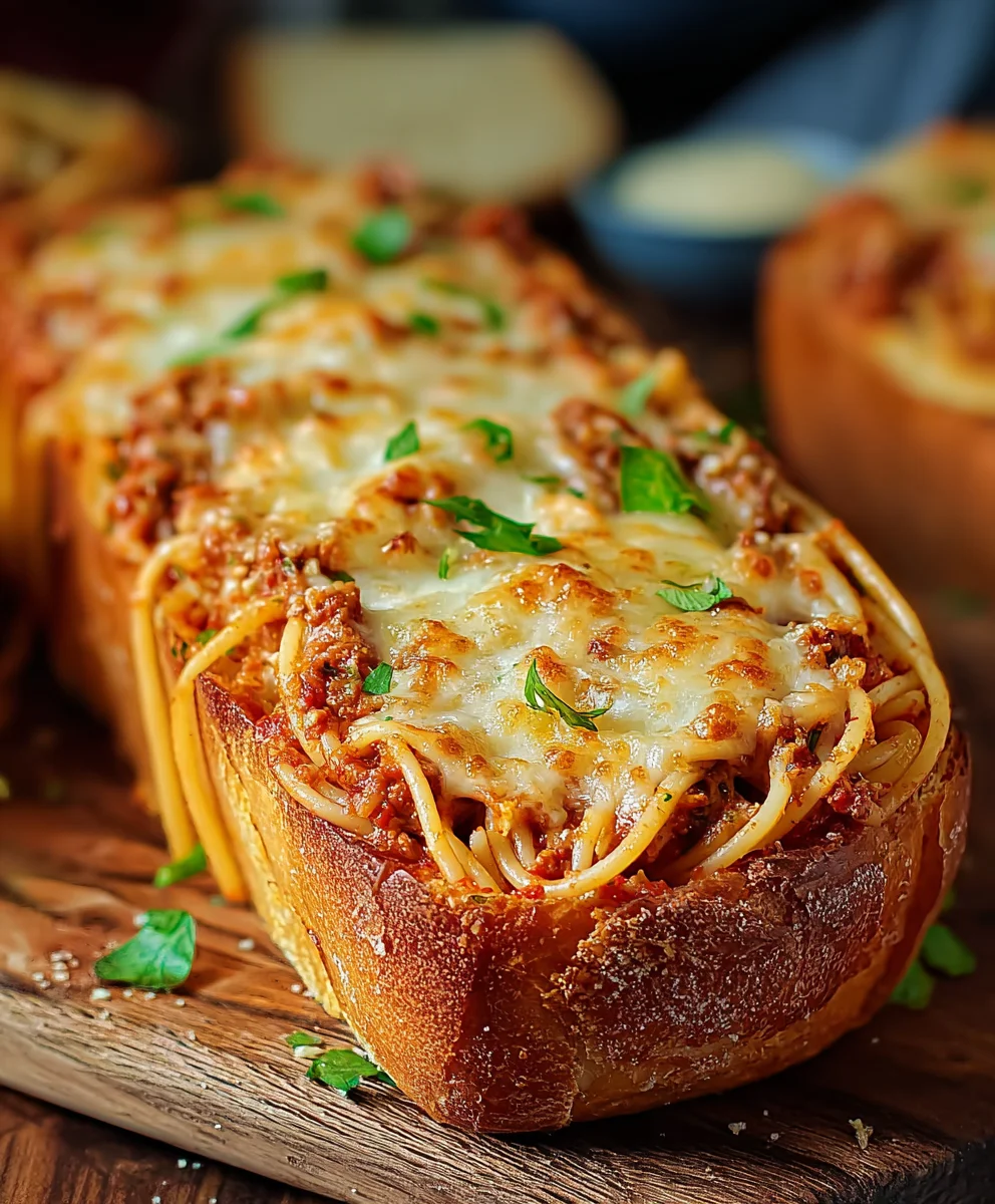Spaghetti Stuffed Garlic Bread-Delicious Family Dinner
