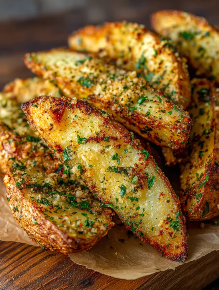 Crispy Garlic Parmesan Potato Wedges-Easy Baked Recipe