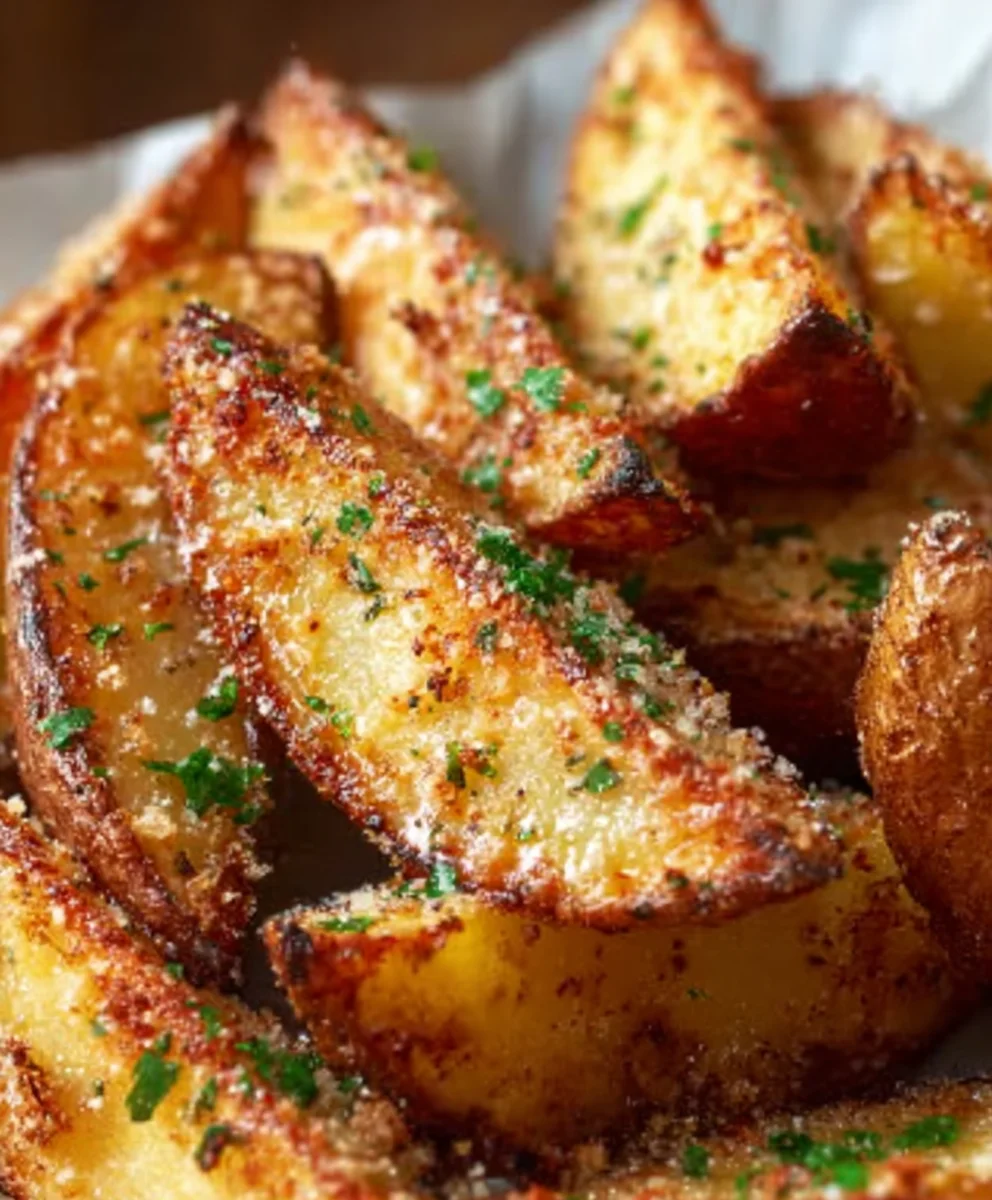 Crispy Garlic Parmesan Potato Wedges-Easy Baked Recipe