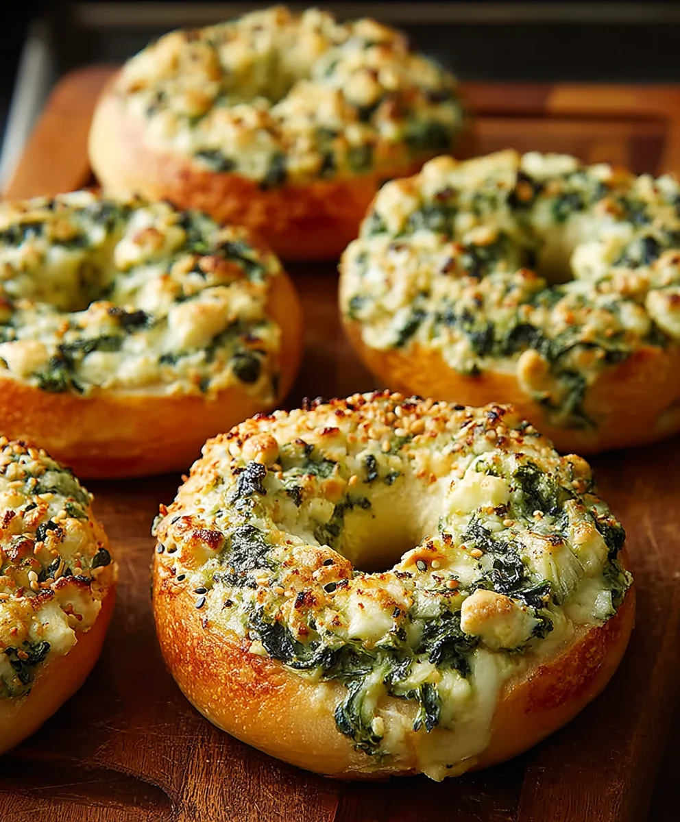 Cheesy Spinach Artichoke Bagels - Delicious Easy Recipe