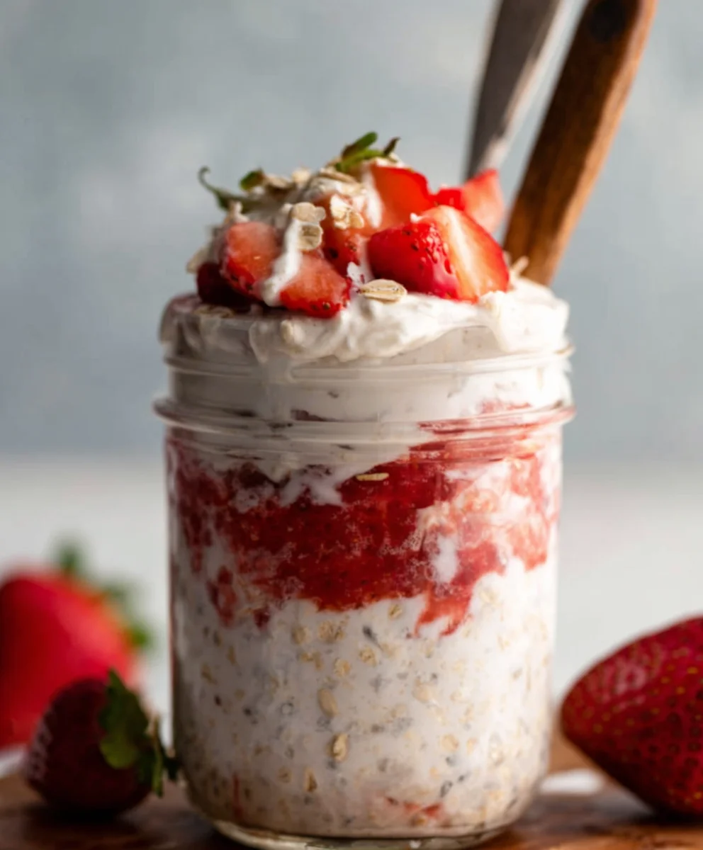 Strawberry Cheesecake Overnight Oats Recipe - Easy & Delicious