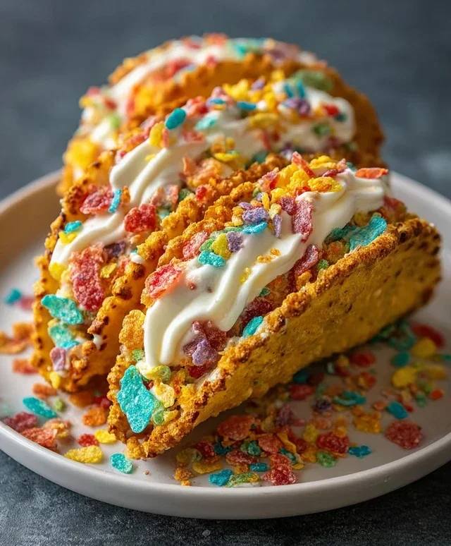 Fruity Pebbles Cheesecake Tacos