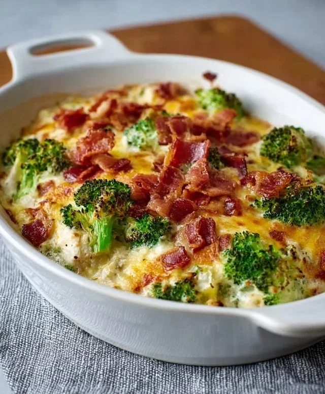 Creamy Low Carb Chicken Casserole with Broccoli and Beef Beef Bacon