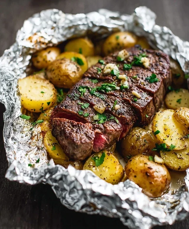 Garlic Steak & Potato Foil Packs
