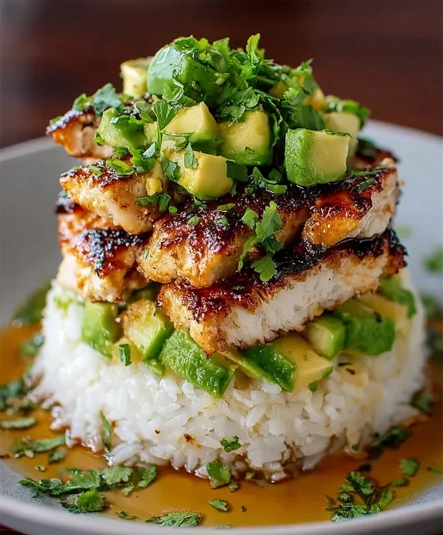 Delicious Honey Lime Chicken & Avocado Rice Stack Recipe