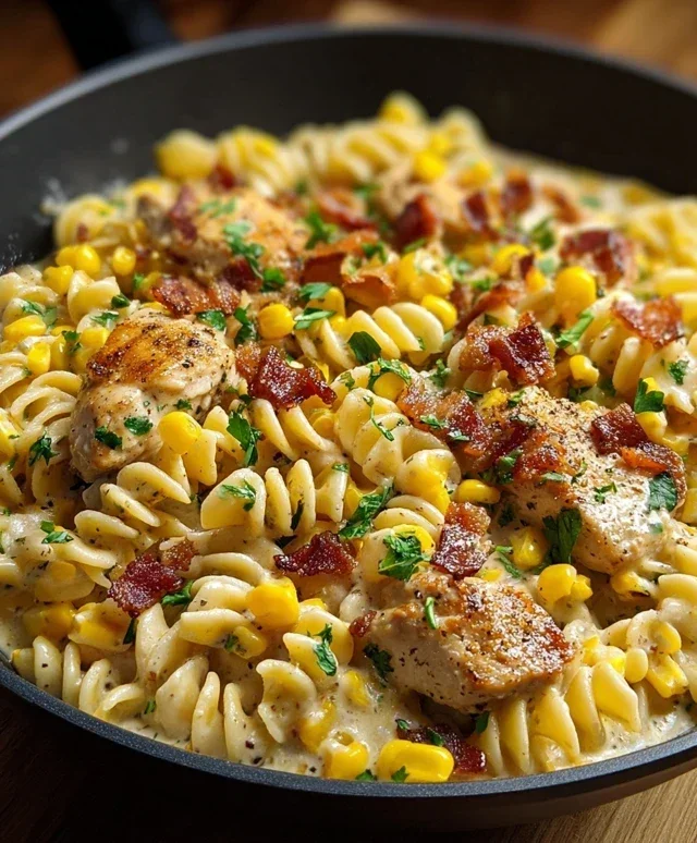 Creamy Chicken and Corn Pasta with Beef Beef Bacon