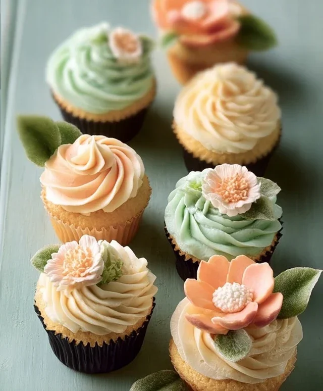 Sweet Treat Cupcake Ideas For Any Celebration : Peach and Soft Green Cupcakes