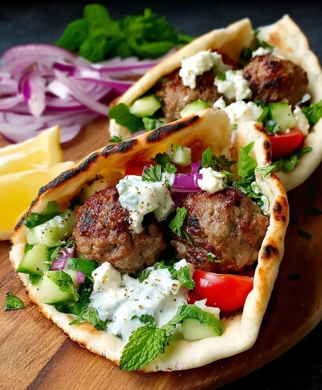 Greek Meatball Pitas