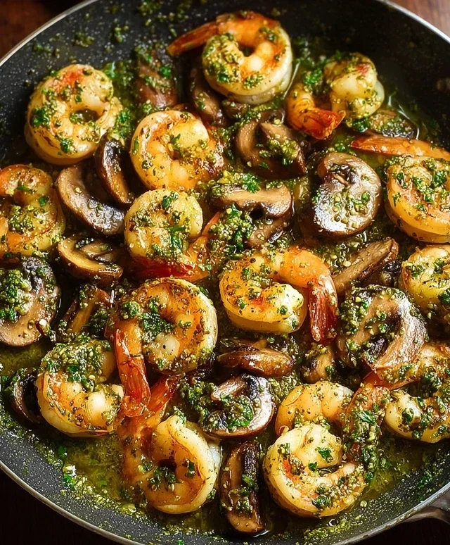 Pesto Shrimp with Mushrooms