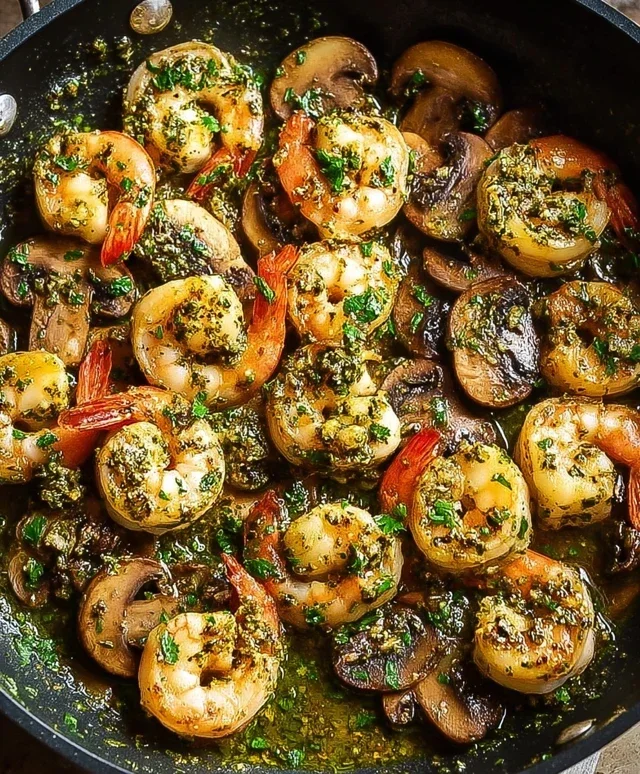 Pesto Shrimp with Mushrooms