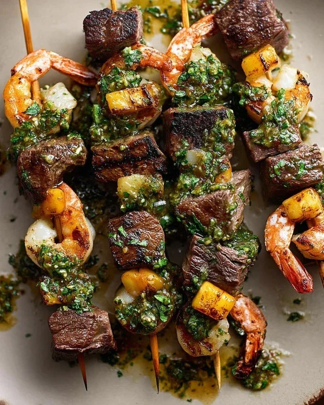 Surf and Turf Kabobs with Chimichurri Sauce