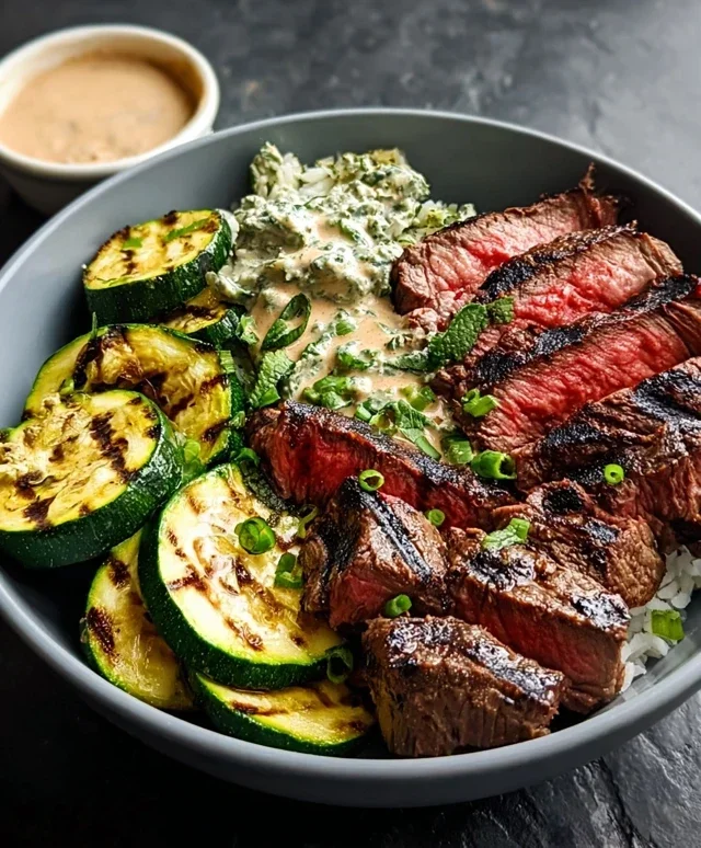 Grilled Steak Bowl with Sauce & Grilled Zucchini Bliss