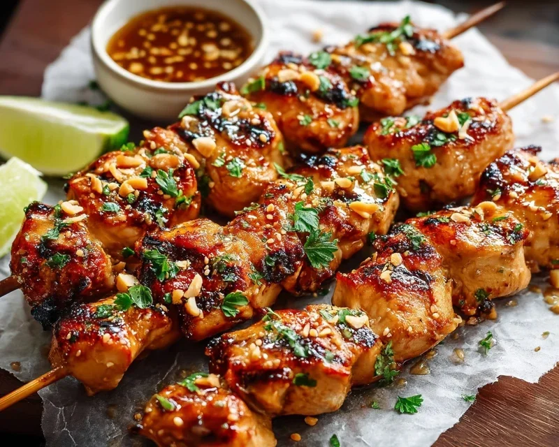 Easy Grilled Asian Chicken Skewers with Honey Garlic Sauce
