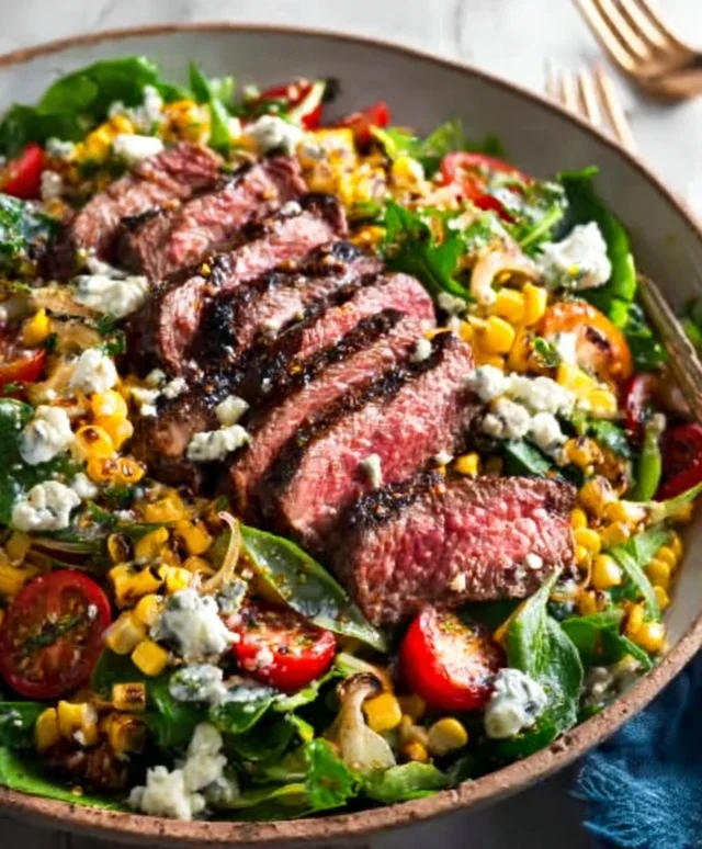 Balsamic Steak Gorgonzola Salad with Grilled Corn