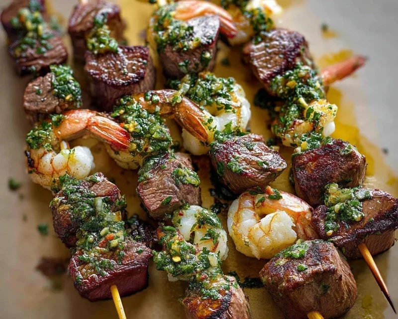 Surf and Turf Kabobs with Chimichurri Sauce