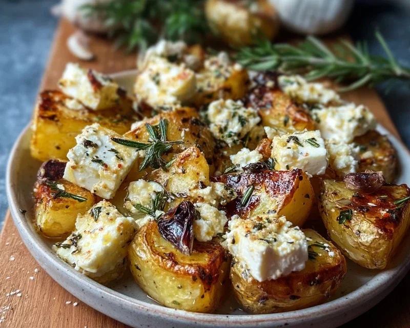 Roasted Potatoes with Baked Feta and Garlic