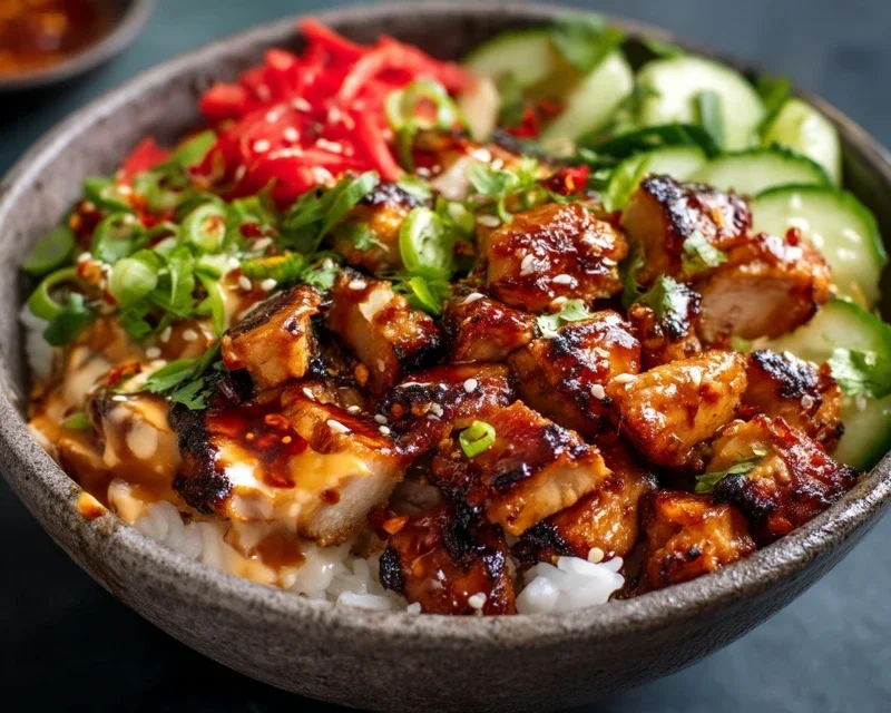 Spicy Honey-Gin Extract Extractger Chicken Bowls with Yum Yum Sauce