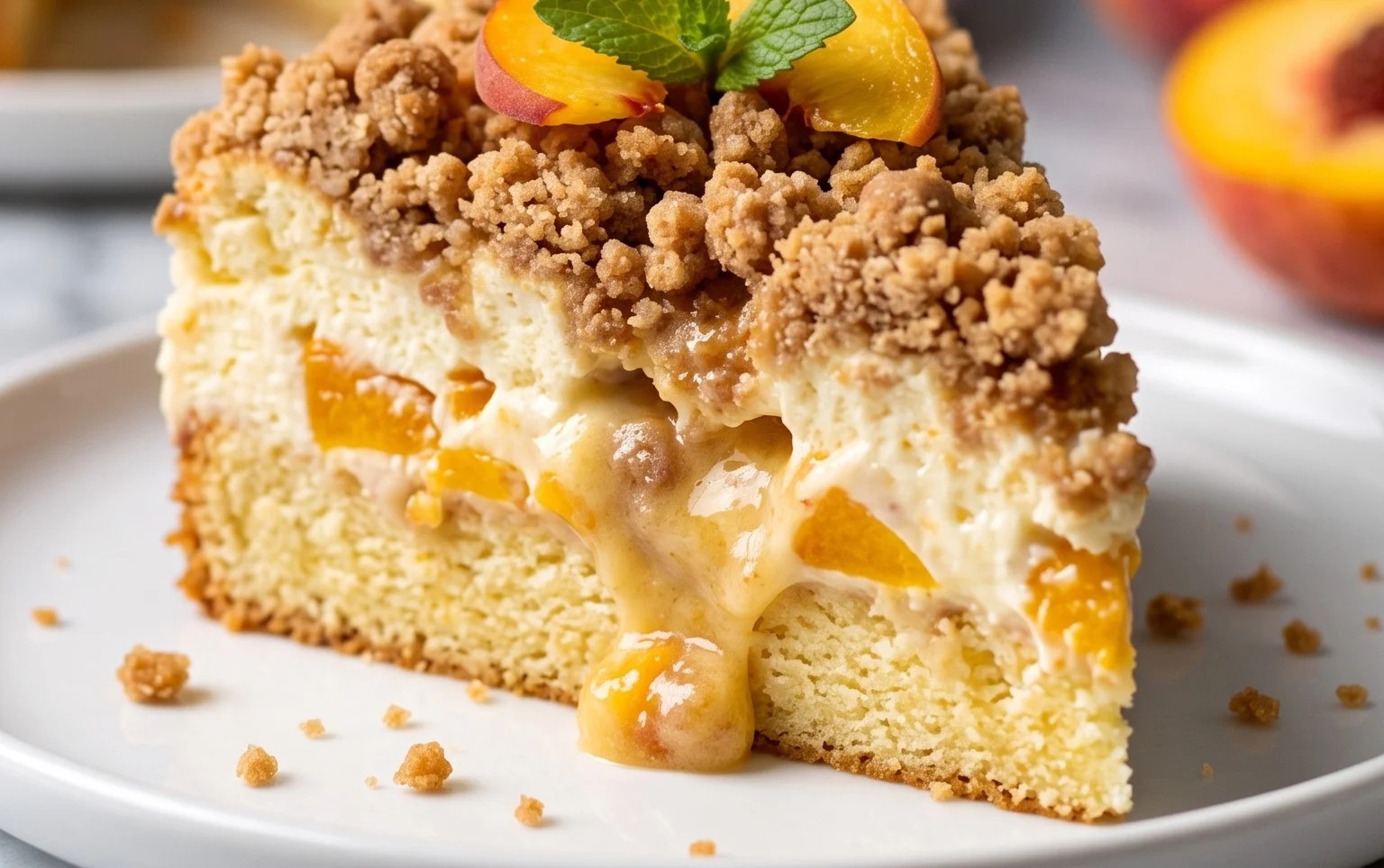 Peach Cream Cheese Cake with Streusel Topping