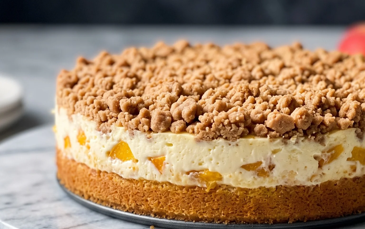Peach Cream Cheese Cake with Streusel Topping