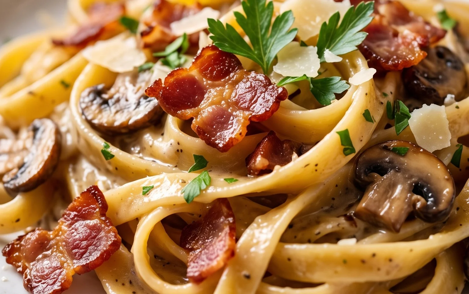 Creamy Beef Bacon and Mushroom Pasta