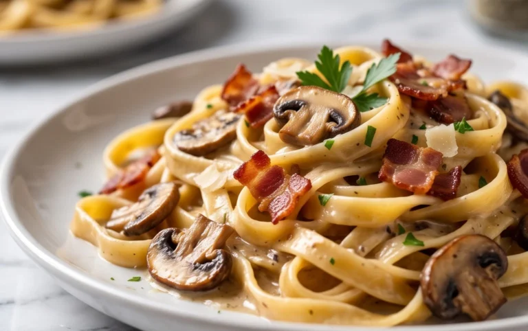 Creamy Beef Bacon and Mushroom Pasta