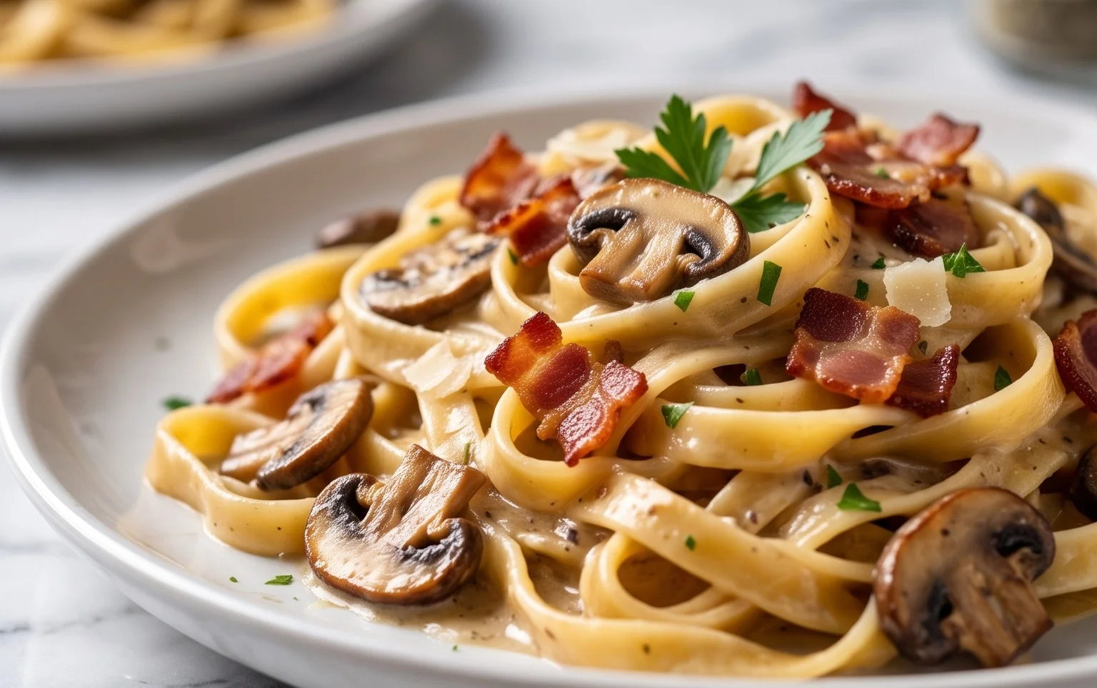 Creamy Beef Bacon and Mushroom Pasta