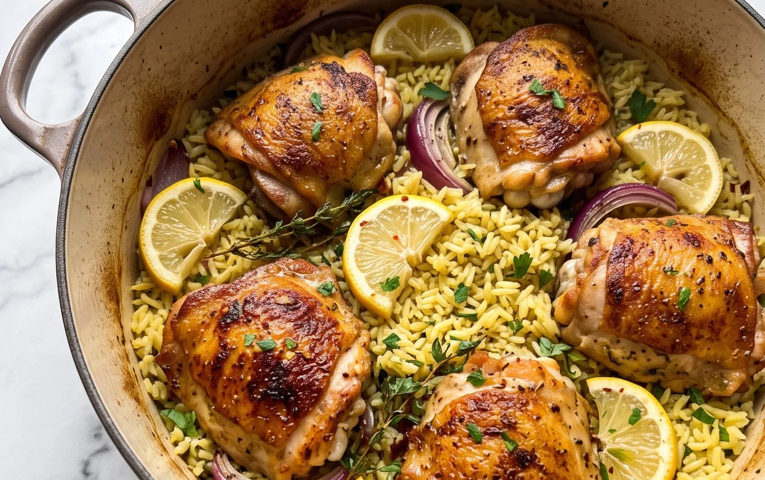 Greek Chicken and Lemon Rice (30 Minutes, One-Pot)