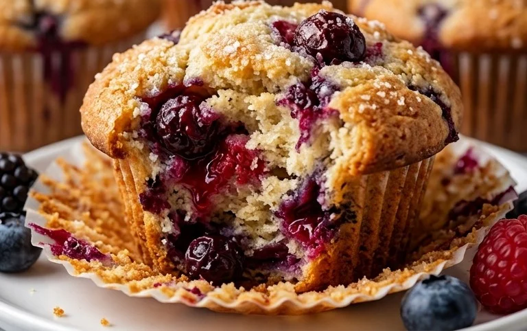 Bakery Style Mixed Berry Muffins | with Frozen Berries