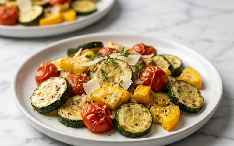 Roasted Garlic-Parmesan Zucchini, Squash and Tomatoes